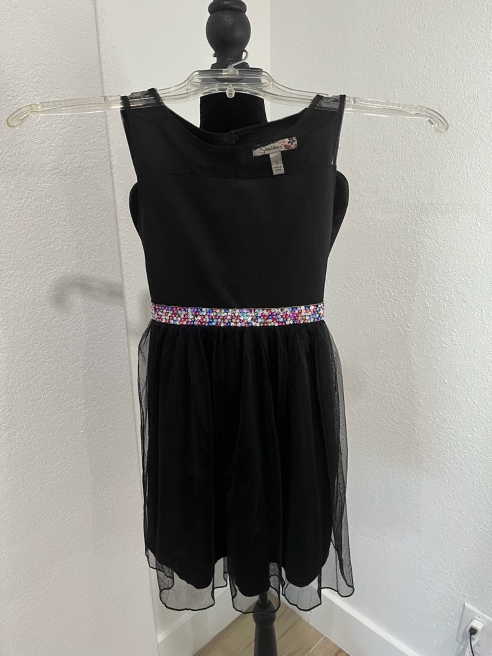 Speechless Black Tulle Dress with Multicolor Jeweled Waist
